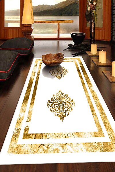 Bely Home Bely Dijital Baskılı Kaymaz Taban Yıkanabilir Gold Çerçeveli Varak ...