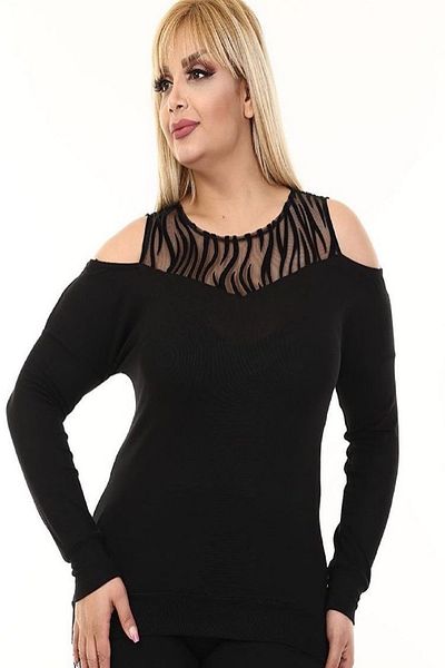 Şirin Butik بلوزة فيسكوز كبيرة الحجم بتفاصيل كتف سوداء للنساء
