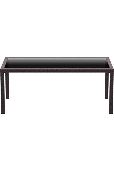 Siesta Kahverengi Cam Tabla Tahıtı Plastik Rattan Masa 94*180