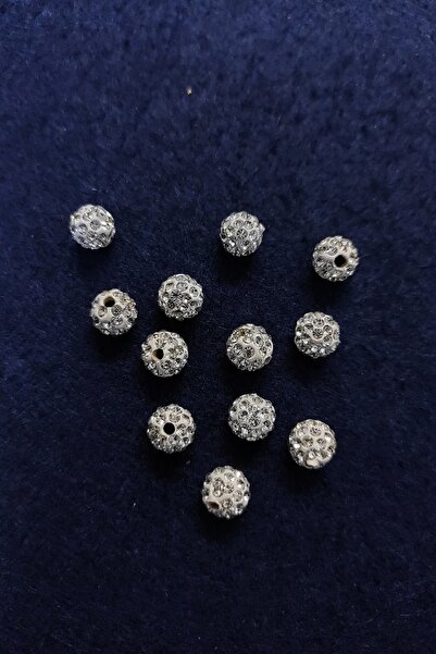 platin hediyelik ( 10 Adet ) 8 Mm Şambala Boncuk Cam Taşlı Takı Boncuğu