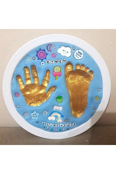 STATİK HAMUR Baby Boy Blue Hand Footprint Framed Set