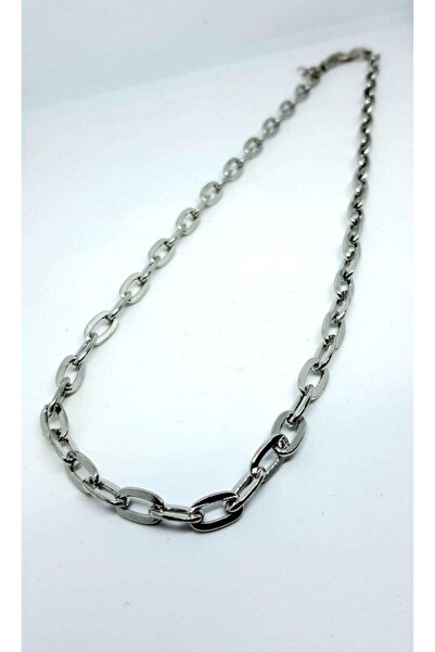 fullcontrol Unisex Gümüş Renk Gemici Model Kalın Zincir Kolye 50 Cm