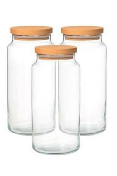 FBZhome 3-Piece Wooden Jar with Lid - Jumbo Size