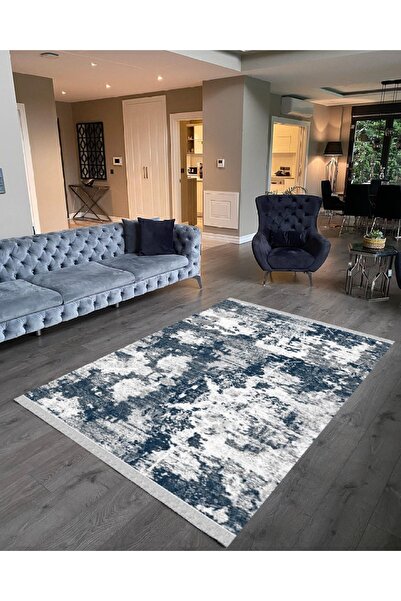 NaRStore Home Decoser 2060 Mavi Renk Pamuk Tabanlı Kaymaz Yıkanabilir Halı Kilim