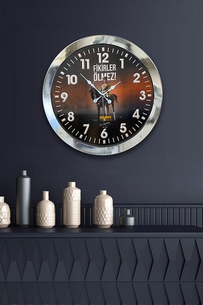 Kasva Concept Gift 36 Cm Chrome Metal Gazi M. Kemal Atatürk Wall Clock