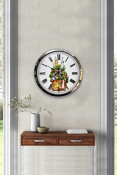 Kasva Concept Δώρο Ρολόι Διακοσμητικό Ρολόι τοίχου 40 εκ. Chrome Metal Capitals