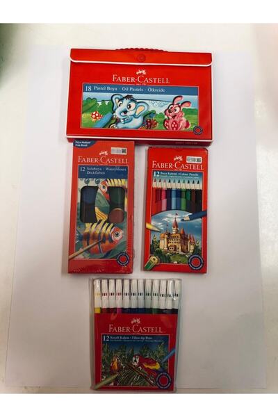 Faber Castell Kırtasiye Seti Tam Boy 12 Kuru Boya-suluboya 12li-keçeli Kalem ...