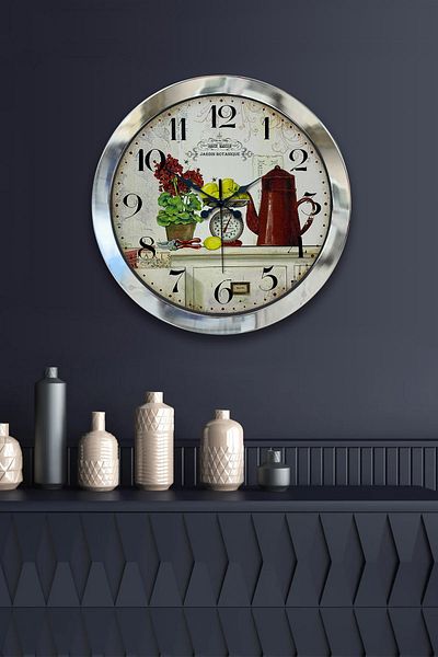 Kasva Concept Gift 36 cm Chrome Metal Kitchen Wall Clock