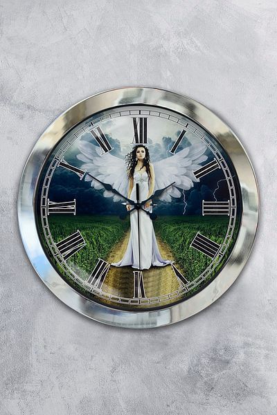Kasva Concept Gift 36 cm Chrome Metal Angel Wall Clock