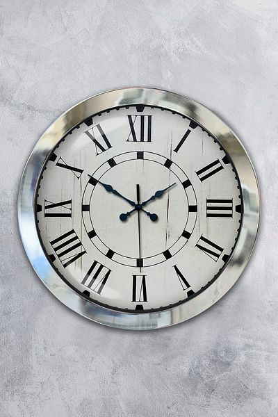 Kasva Concept Gift 36 cm Chrome Metal Classic Roman Wall Clock