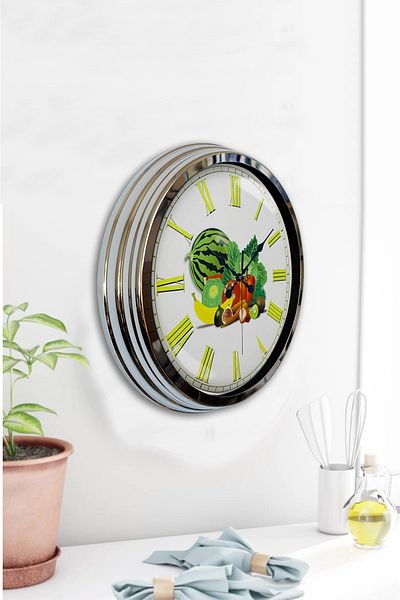 Kasva Concept Gift 40 cm Chrome Metal Fruit Wall Clock