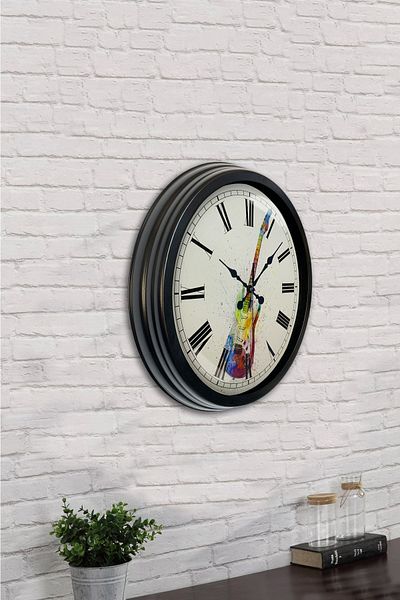 Kasva Concept Gift 40 cm Black Metal Guitar Wall Clock