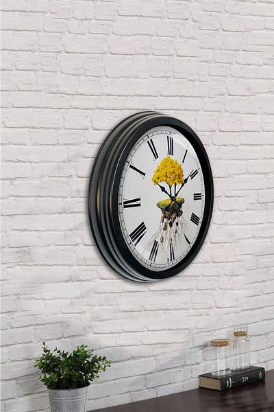 Kasva Concept Δώρο 40 εκ. Μαύρο Μεταλλικό Ρολόι Τοίχου Στέλεχος Δέντρου