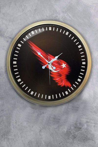 Kasva Concept Ceas de perete cu steag turcesc din metal antic de 40 cm