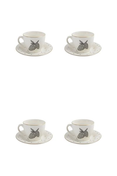 Porland Set of 4 Tea Cups with 215Cc Forest Plates