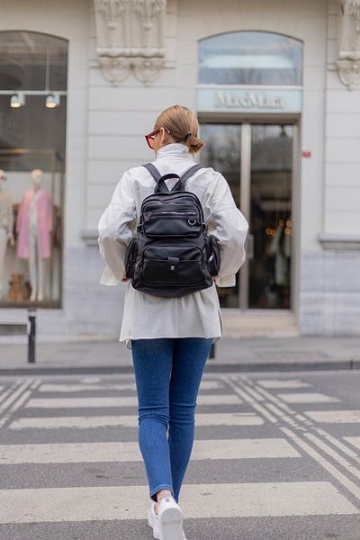 Pelin Ayakkabı Black Leather Women's Backpack - Washable