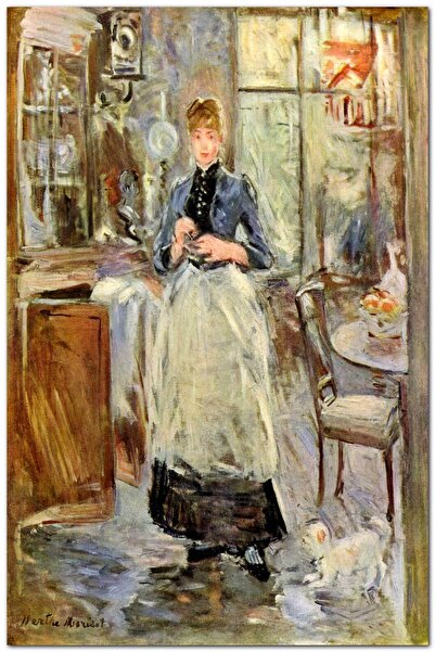 Cakatablo Ahşap Tablo Yemek Odasında Genç Kız Yağlıboya Çizim (25x35 Cm Boyut)