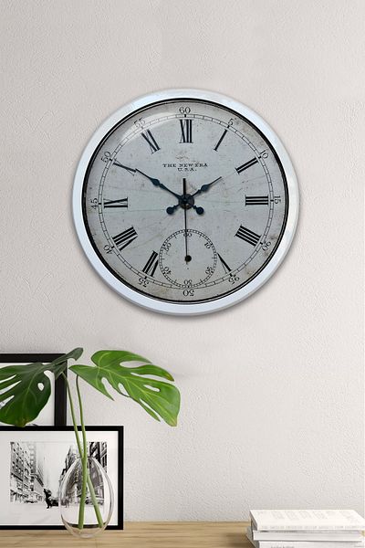 Kasva Concept 40 cm White Metal Roman Antique Wall Clock