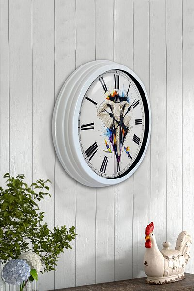 Kasva Concept Gift 40 cm White Metal Elephant Wall Clock