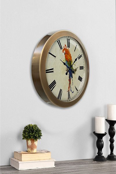 Kasva Concept Gift 36 cm Antique Metal Parrot Wall Clock