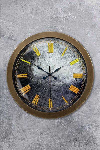 Kasva Concept Gift 36 cm Antique Metal Yellow Number Wall Clock