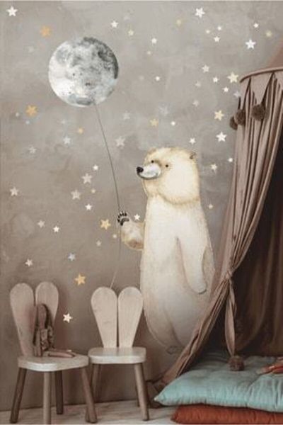 Sim Tasarım Moon Bear - Moon And Polar Bear Wall Sticker