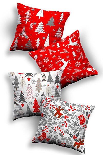 Ottoson 4'lü Mery Christmas Yılbaşı (new Year) Dekoratif Kırlent Kılıfı