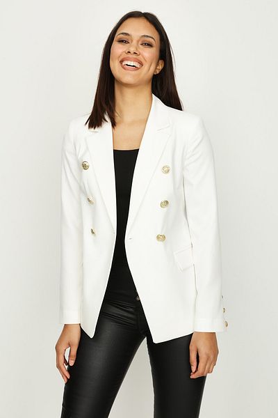 Select Moda Jachetă blazer căptușită cu închidere cu nasturi din aur alb
