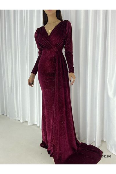 Secret Passion Lingerie Sezon nou, țesătură din catifea, decolteu dublu, rochie de seară și rochie de absolvire burgundă 582302   718