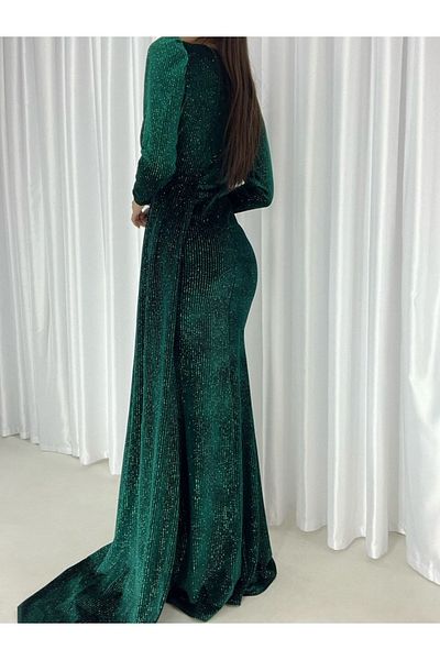 Secret Passion Lingerie Rochie de seara din catifea cu decolteu dublu verde - Rochie de absolvire sezon nou 582302   718
