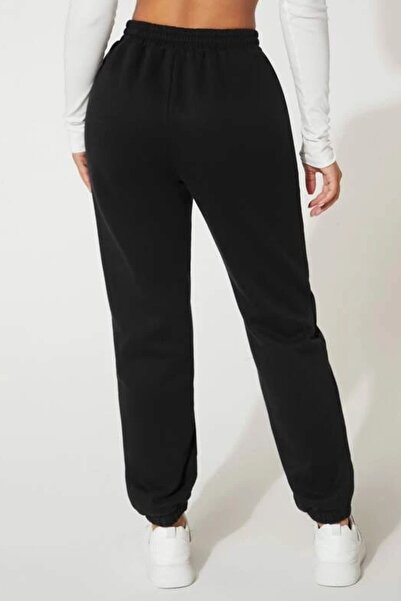 MODAGEN Women's Black Solid Color Elasticized Oversize Sweatpants