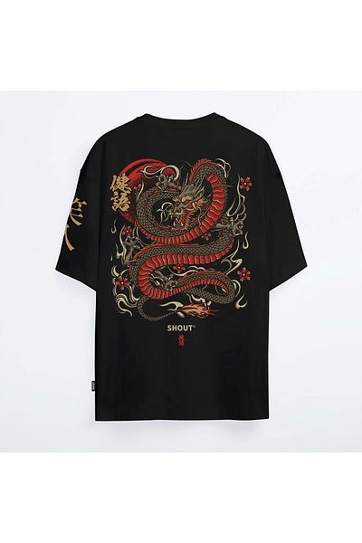 Shout Υπερμεγέθη μπλουζάκι Dragon Oldschool Unisex