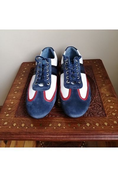 İnci Unisex Genuine Leather Suede Navy Blue White Red Combination Lace Up Crampon Rubber Sole Sneaker