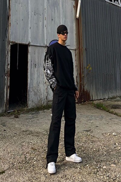 Machetta Великий розмір велосипедний комір чорний 'spider-подвійний рукав' з принтом Oversize Sweatshirt