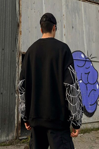 Machetta Φούτερ με λαιμόκοψη σε μεγάλο μέγεθος, μαύρο «spider-double Sleeve» με στάμπα μεγάλου μεγέθους