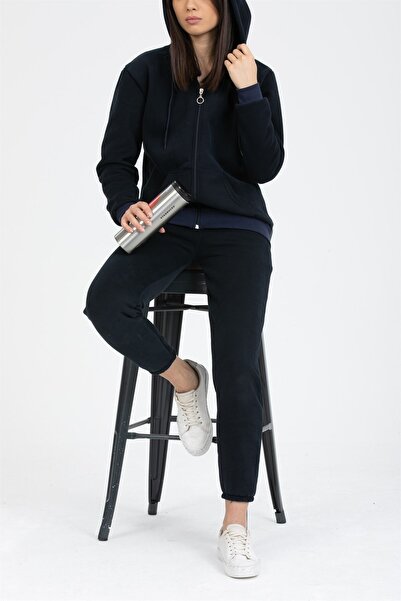 Deafox Sötétkék, cipzáras kapucnis háromszálas vastag tréningruha szett