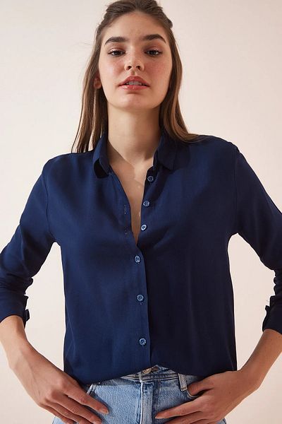 NARKISS Πουκάμισο Navy Blue με κανονική εφαρμογή με μεταξένια υφή
