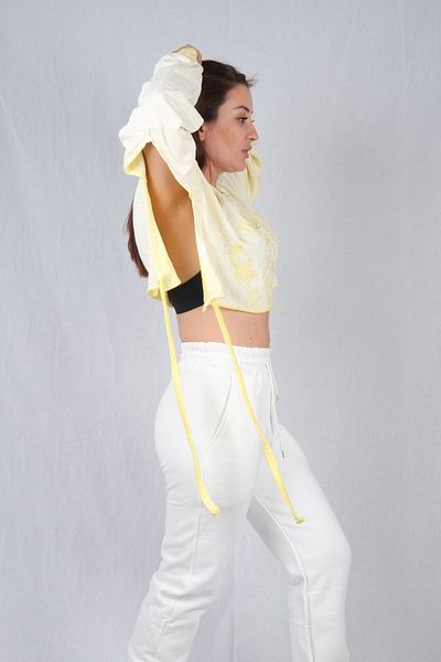 Shido Women's Yellow Sweatshirt, Yellow Crop Sweatshirt
