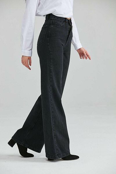 DRC trend Lavin Colorfast Black Extra High Waist Power Lycra Palazzo Loose Jean Trousers