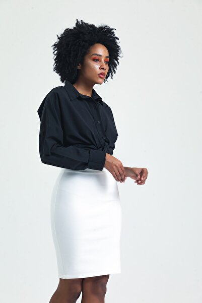 Elia Moda Knitted Pencil Skirt - Ecru, Back Slit