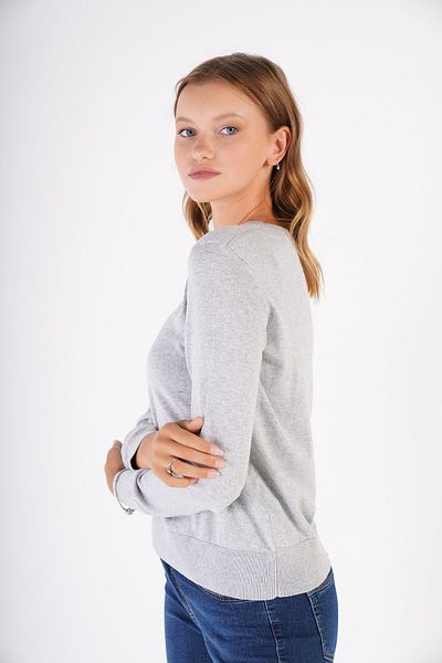 Trist Star Bluză gri tricotaj cu decolteu în V din bumbac organic 100%