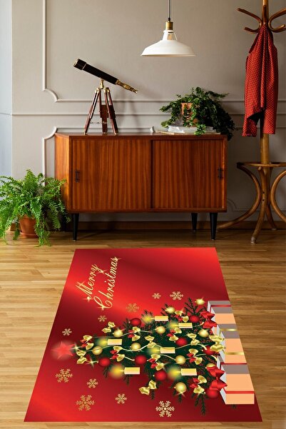 on the clouds Çam Ağacı Desenli Yılbaşı Temalı Dijital Baskı Yıkanabilir Kaym...