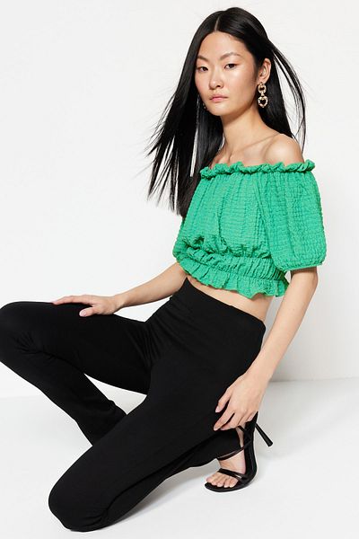 Trendyol Collection Πράσινη πλεκτή μπλούζα Carmen Collar Wrap Crop TWOSS22BZ1421