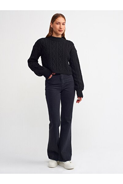 LİMABEL Kadın Yüksek Bel Jeans Siyah Ispanyol Paça Kot Pantolon