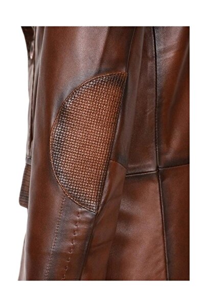 g galeriaa Dikiş Detaylı Düğmeli Kahverengi Renk Erkek Deri Mont Blazer