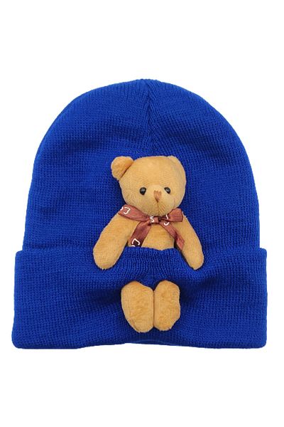 AXE SPORTSWEAR Young Adult Winter Plush Teddy Bear Figure Detailed Knitwear Beanie