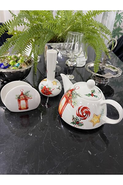 TEBAK COLLECTION New Year Pattern Porcelain Teapot Vase Napkin Holder Triple Set