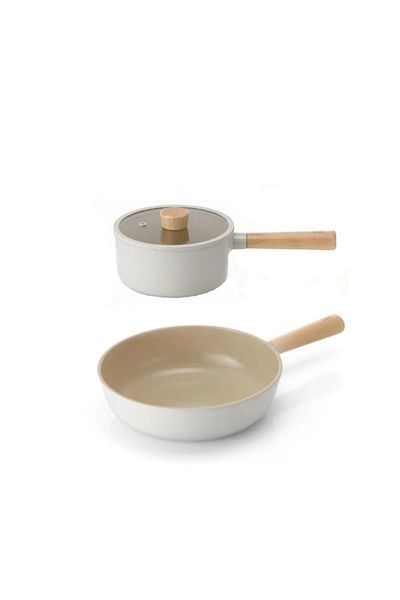 NEOFLAM Fika Beige 3 Piece Pot and Pan Set