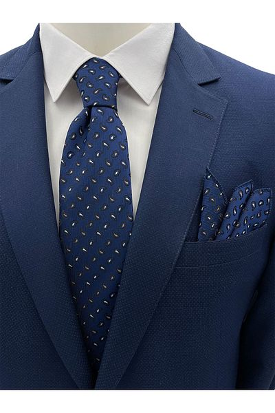 Brianze Light Navy Blue Small Shawl Pattern Tie Handkerchief Set