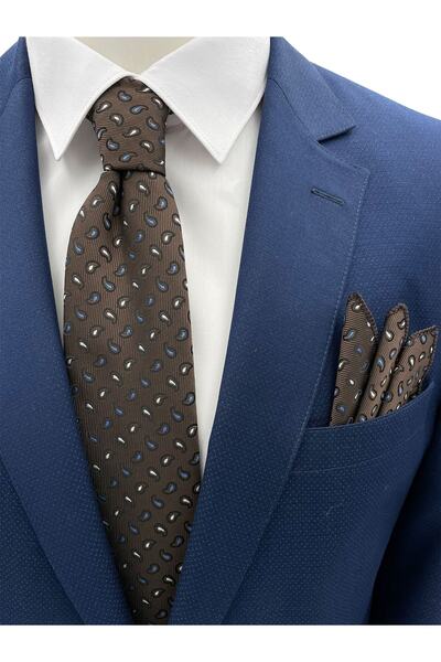 Brianze Brown Small Shawl Pattern Tie Handkerchief Set